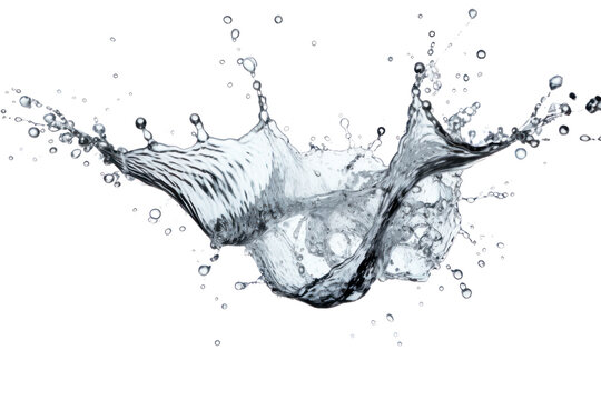 Splashing water and spraying water droplets, isolated on white background.