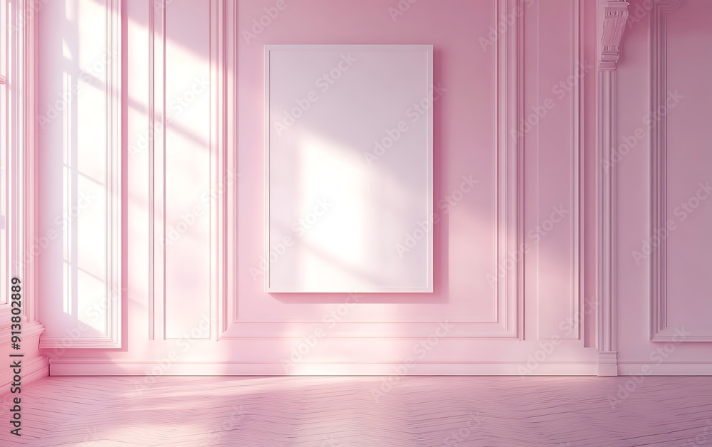 Poster closeup minimalist mockup frame on wall in elegant corridor