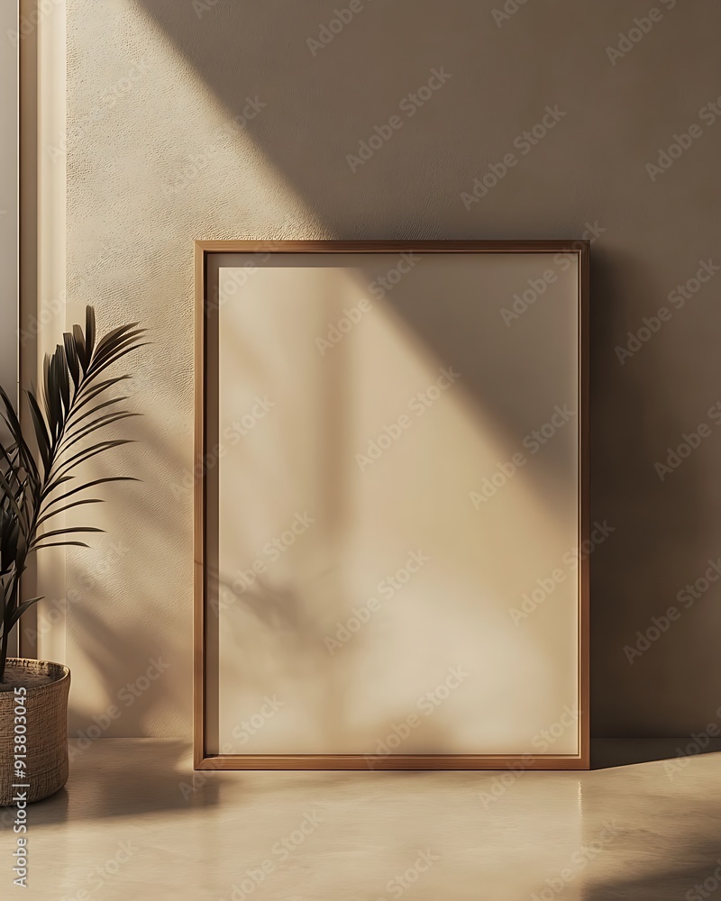 Poster closeup minimalist mockup frame on floor in modern studio
