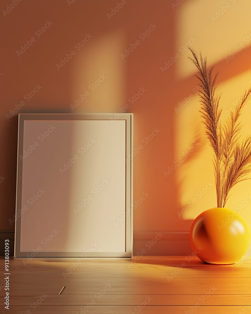 Poster closeup minimalist mockup frame on floor in modern studio