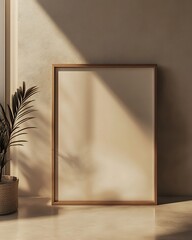 Closeup Minimalist Mockup Frame on Floor in Modern Studio