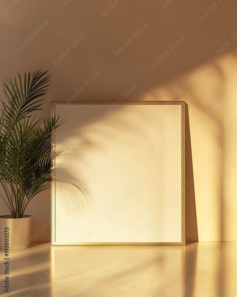 Poster closeup minimalist mockup frame on floor in modern studio
