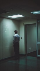 Solitary Employee in Dim Office Corner Illustrating Workplace Isolation and Pressure for Posters and Articles