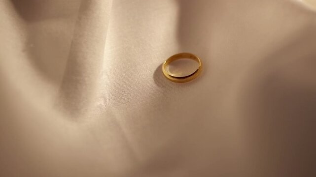 Gold Rings on velvet fabric background. Jewelry for Wedding or engagement.