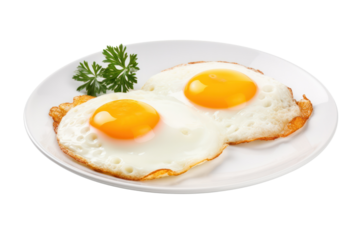 Fried eggs are a delicious English breakfast, isolated on a white background.