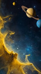 Naklejka premium Abstract background of space and galaxies with nebulas and interstellar clouds theme full of beauties. Suitable as phone wallpaper. AI Generated
