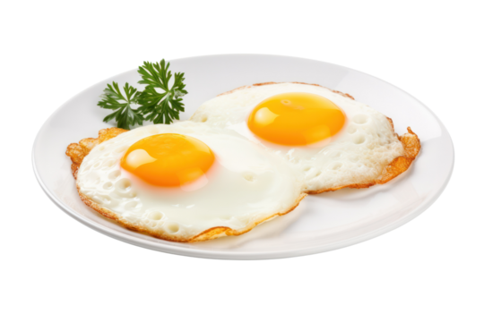 Fried eggs are a delicious English breakfast, isolated on a white background.