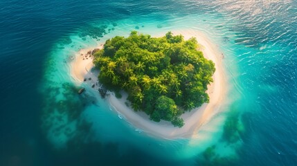  A small island in a body of water, as seen from above, is covered in trees