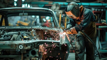 Fototapeta premium Welder Working on a Car