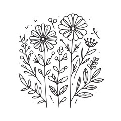 Vector flower illustration. element with botanical floral outline with leaves in black isolated on white background. Anthurium flower contour decoration for summer design or coloring book.