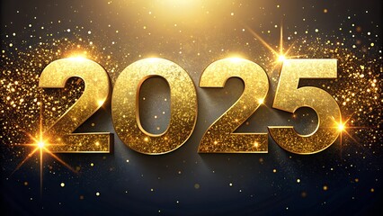 2025 Golden Numbers with Sparkles on Dark Background