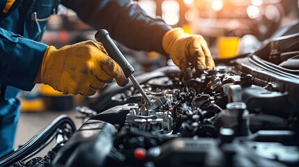 Auto mechanic working in auto repair shop. Car service and maintenance concept