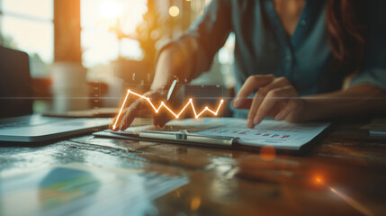 A digital infographic with a globe, graphs, and statistical data representing global financial trends