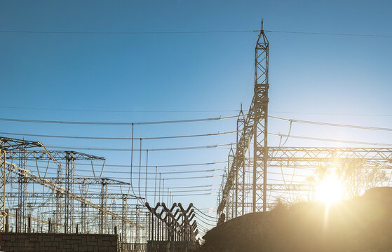 Hydroelectric Plant Infrastructure at Sunset in Spain