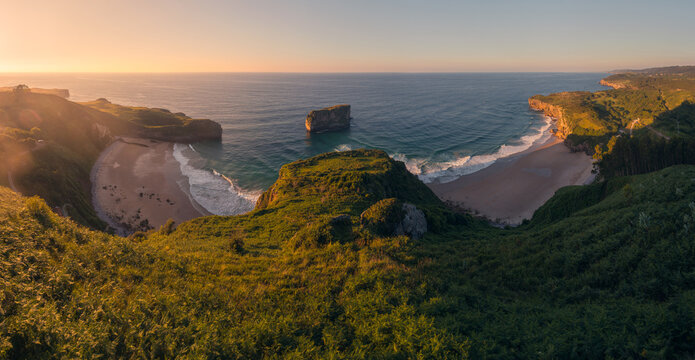 Aerial view of Llanes, Asturias with Playa de Ballota and Playa de Andrin