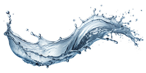 Crystal-clear water droplets splashing dynamically on pristine white backdrop, forming abstract liquid art with vibrant bubbles