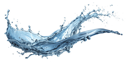 Crystal-clear water droplets splashing dynamically on pristine white backdrop, forming abstract liquid art with vibrant bubbles