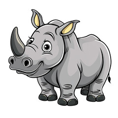 Fototapeta premium Cartoon illustration of a gray rhinoceros with a large horn, generative ai image