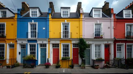 Colorful Row of London Townhouses - Illustration