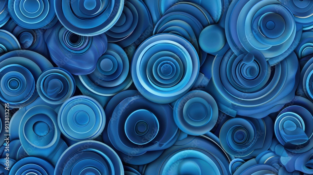 Aufkleber The image features a digital design of a repeating pattern of blue concentric circles in various shades of blue. The circles are layered on top of each other, creating a sense of depth and texture.
