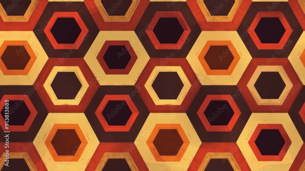 Aufkleber a close-up shot of a retro wall covered in repeating, multi-colored hexagons. the pattern features s
