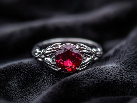 Elegant ruby ring on black fur