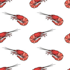 Shrimp seamless pattern. Hand drawn endless template.