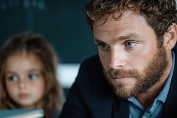 Naklejka premium serious man and young girl looking at camera