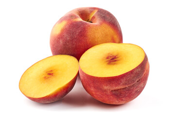 Fresh peaches, isolated on white background.