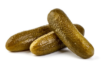 Pickles. Preserved cucumbers, marinated gherkin, isolated on white background.