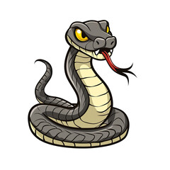 Fototapeta premium Cartoon Illustration of a Gray Cobra with Yellow Eyes and a Red Tongue, generative ai image