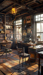 Vintage Wild West Telegraph Office with Wooden Furniture and Authentic Telegraph Equipment