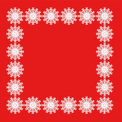  tradition new year frame xmas ornament with snowflakes in celebration red background, christmas card with snowflakes
