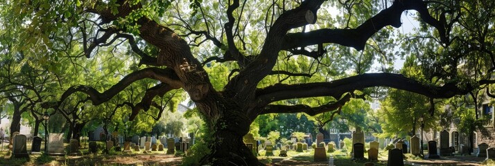 Old oak tree in the village cemetery