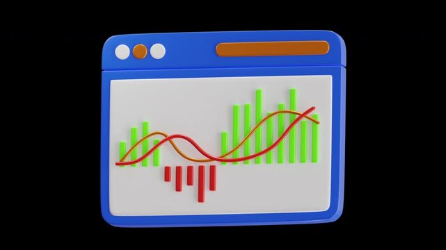 3D Animation of MACD Indicator in Crypto Trading | Alpha Channel