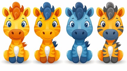 A group of cheerful cartoon zebras, each with a unique color and pattern, offer a playful and vibrant visual delight.
