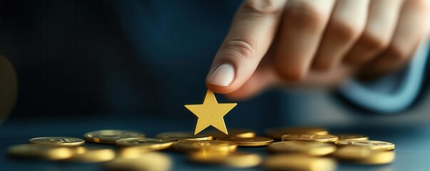 Closeup of a hand placing a star on a Top Achievers board, symbolizing victory and glory in business