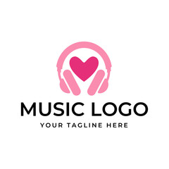 Headphones music audio entertainment logo design template vector.