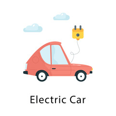 Electric Car Vector Flat Icon Design illustration Symbol on White background EPS 10 File 