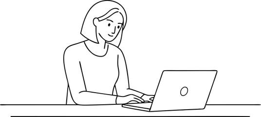 Woman Working on Laptop Illustration for Online Work or Study