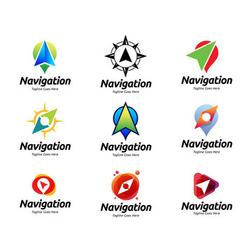 Set of Compass Global Globe Earth Adventure GPS navigation logo design. Vector Illustration