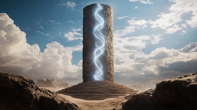 Mysterious monolith in desert landscape
