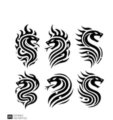 Set of snake head tribal tattoo graphic design vector templates
