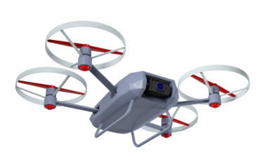 A drone with a camera isolated on a white or transparent background, 3d Rendering