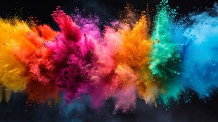 Vibrant Explosion of Colored Powder Filling the Air During Celebration Event at Sunset