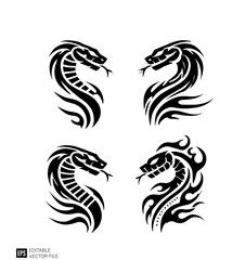 Obraz premium Set of snake head tribal tattoo graphic design vector templates