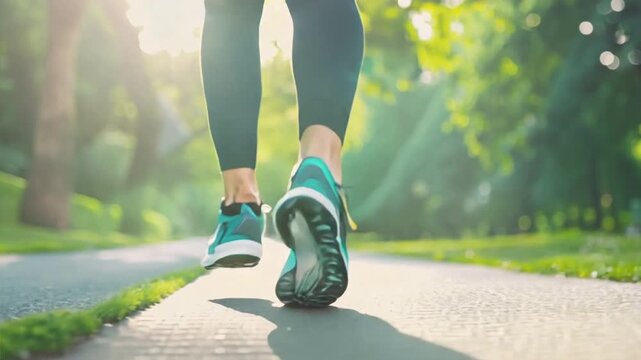 runner's foot running in green park,generative ai	
