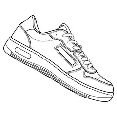 hand drawn sneakers, gym vintage style shoes, top view. Image in different views - front, back, top, side, sole and 3d view. Doodle vector illustration.