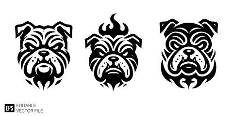 Set of tribal bulldog head tattoo graphic design ideas