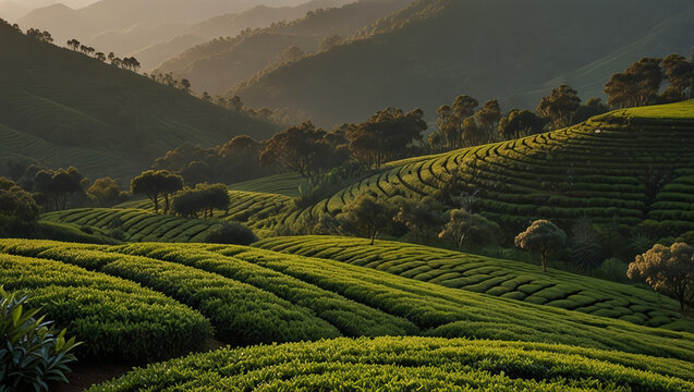 tea garden in the morning